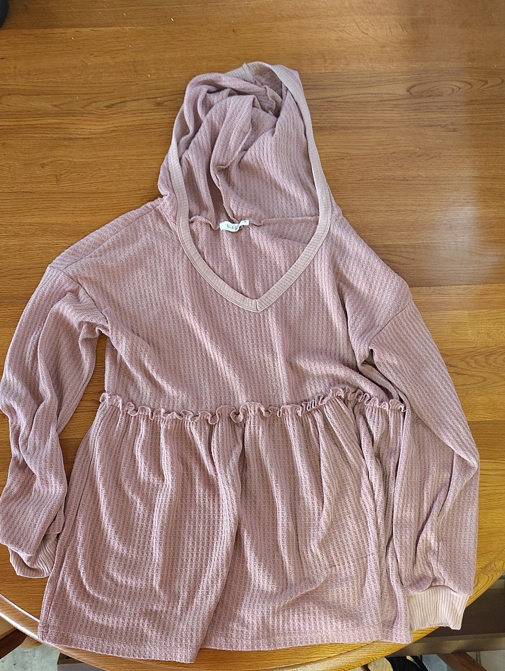 ILLA ILLA Dusty Rose Waffle Knit Hooded Peplum Top